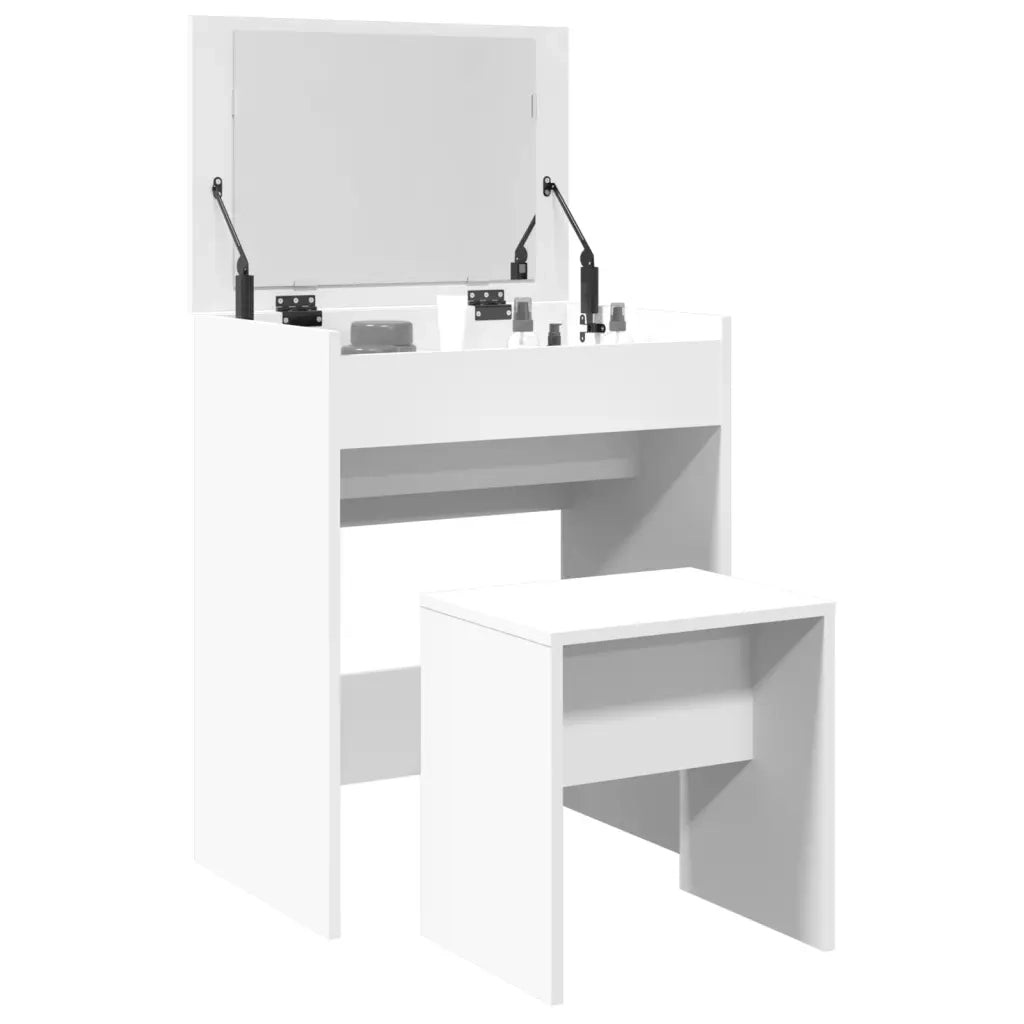 Toeletta | Tavolo da Trucco e Sgabello Bianco 60x40x113,5 cm