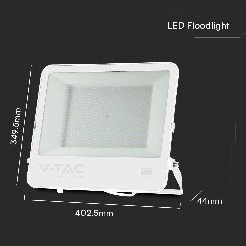 Proiettore LED 200W SMD SAMSUNG Cavo 1m Bianco Vetro Opaco Bianco 6400K 17540lm – V-TAC – VT-44204-W