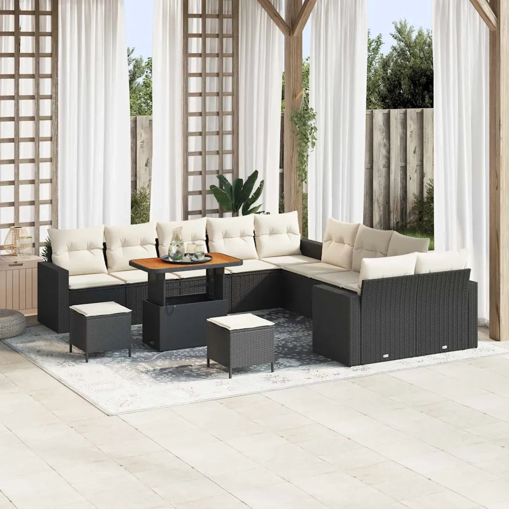 vidaXL Set Divano da Giardino 13 pcs Nero e crema 90 x 55 x 71 cm