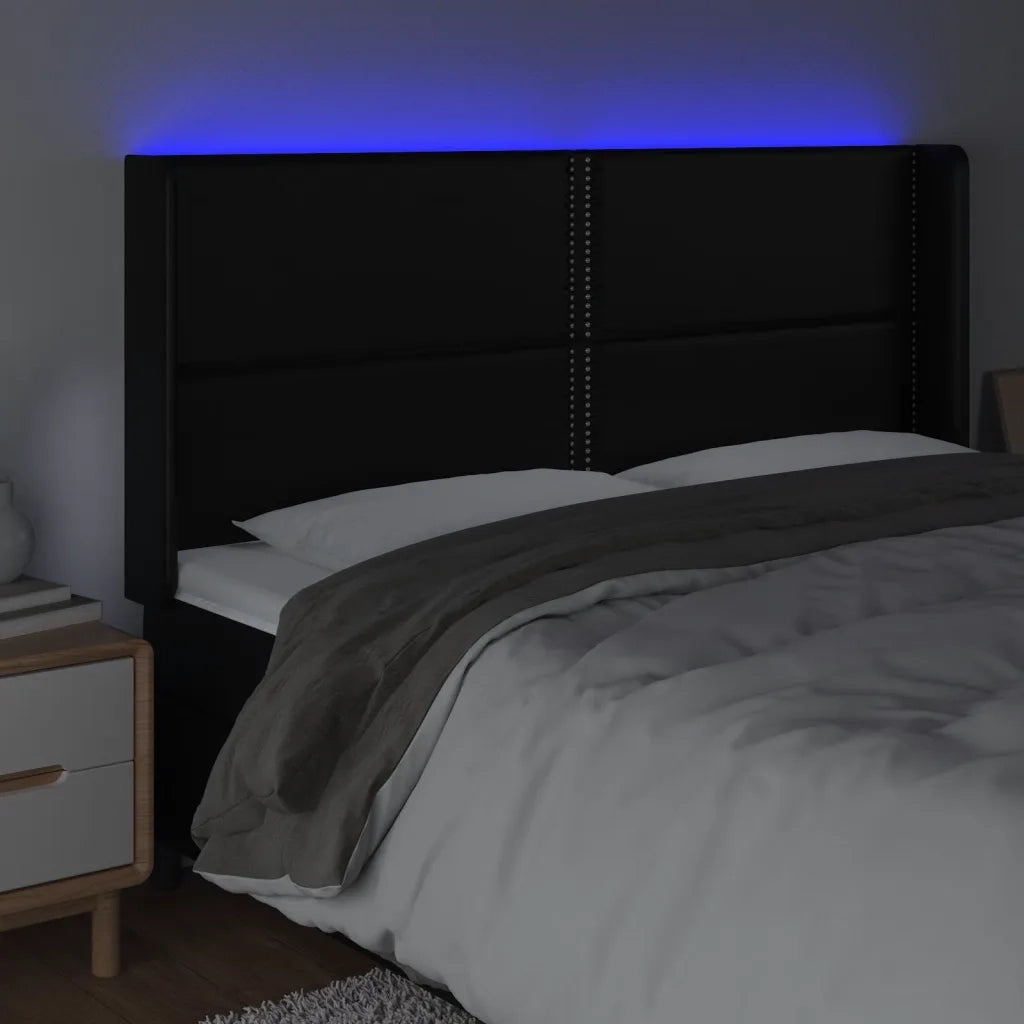 Testiera a LED Nera 203x16x118/128 cm in Similpelle 3124016