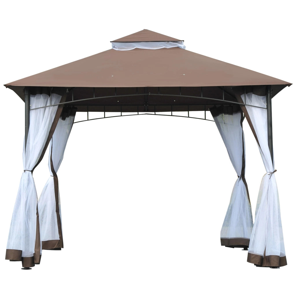 Gazebo da Giardino 3x3m ¨C zephmum ¨C Marrone, Metallo, con Zanzariera