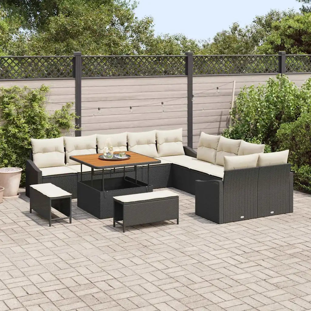 Set Divano da Giardino con cuscino 13 pcs Nero Poly Rattan