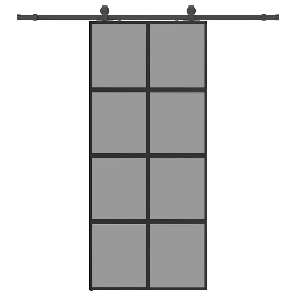 Porta Scorrevole Set Ferramenta Nera 90x205 cm Vetro Temperato 3375896
