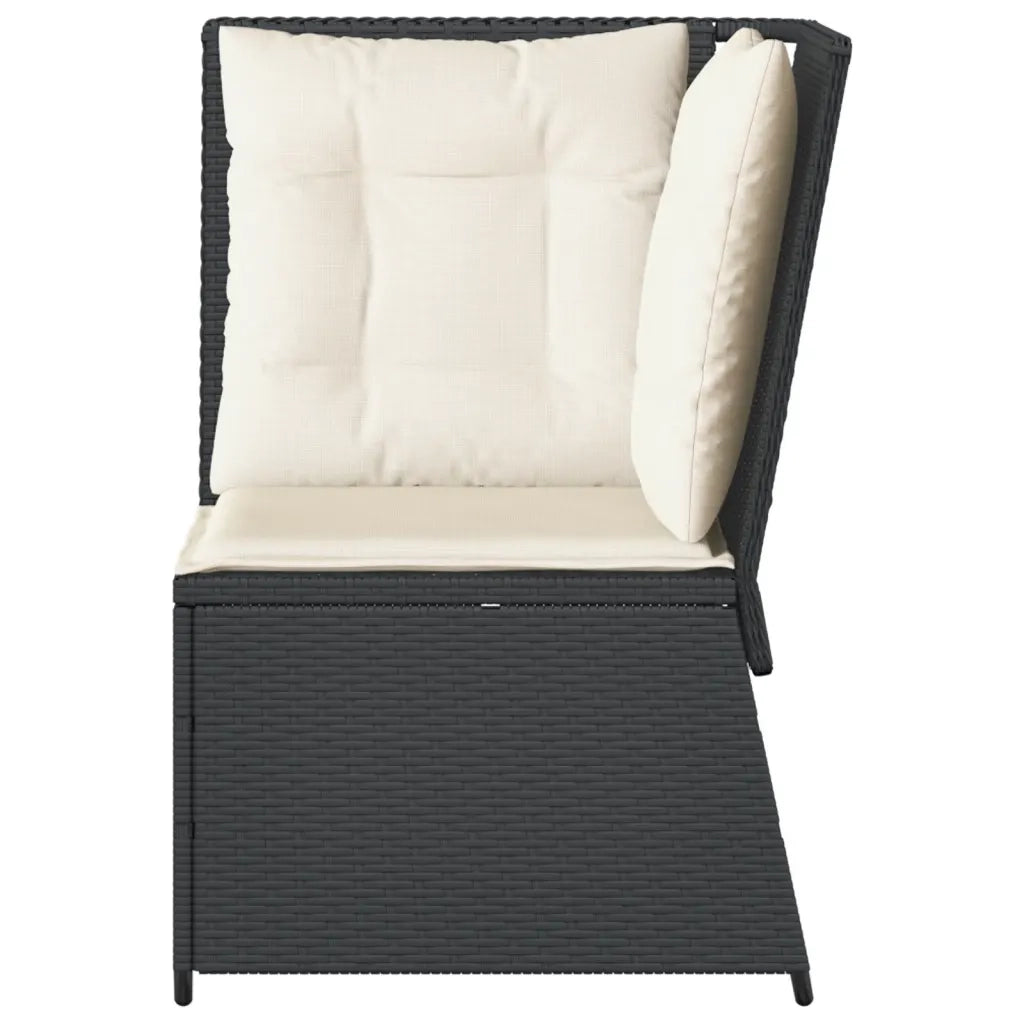 Divano Angolare da Giardino con Cuscini Nero in Polyrattan