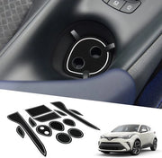 Accessori compatibili con Toyota C-HR ZYX10/NGX 50 Serie 2016-2023, mazzette antiscivolo per console centrale, supporto guida in gomma, contenitore per bicchieri, mazzette antiscivolo per porta, mazzetta per vano porta in gomma, bianco