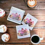 Set di 4 Onderzetters in Legno - Inclusa Custodia - 10 x 10 cm - Stampato Cupcake - Protezione per Tavolo e Mobili - Coasters