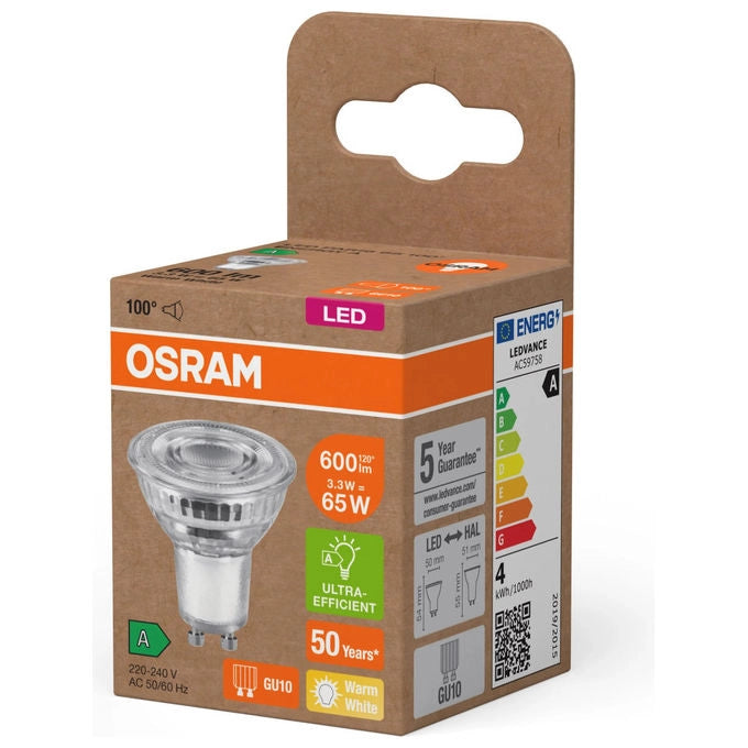 Osram Homelighting Lampada LED GU10 3.1W Bianco caldo 50x50mm