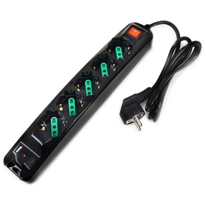Tecnoware FMP5GIGUSB prolunghe e multiple 1,5 m 5 presa(e) AC Interno Nero