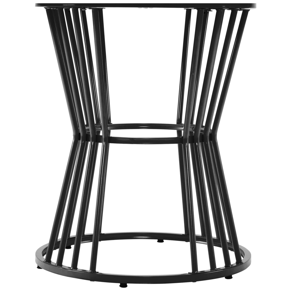 Tavolo da pranzo rotondo 100x75 cm con effetto marmo in MDF e metallo nero