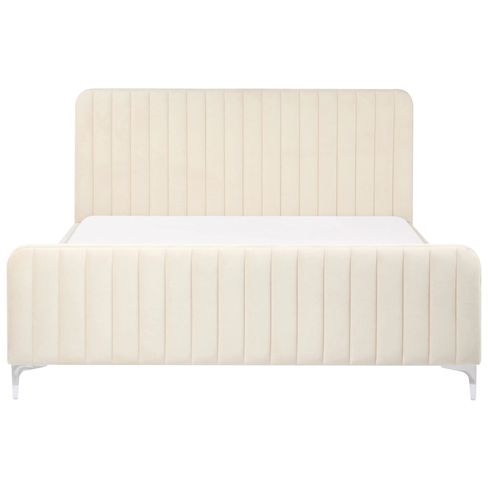 Letto in velluto beige UE Matrimoniale 160 x 200 cm Testiera Imbottita con Gambe in metallo Design moderno