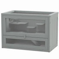 Gabbia per Criceti, Topi, Piccoli Roditori, Multi-Accessori, Rampa, Piattaforme, Tetto Apribile, Griglia, 60 x 35 x 42 cm, Grigio