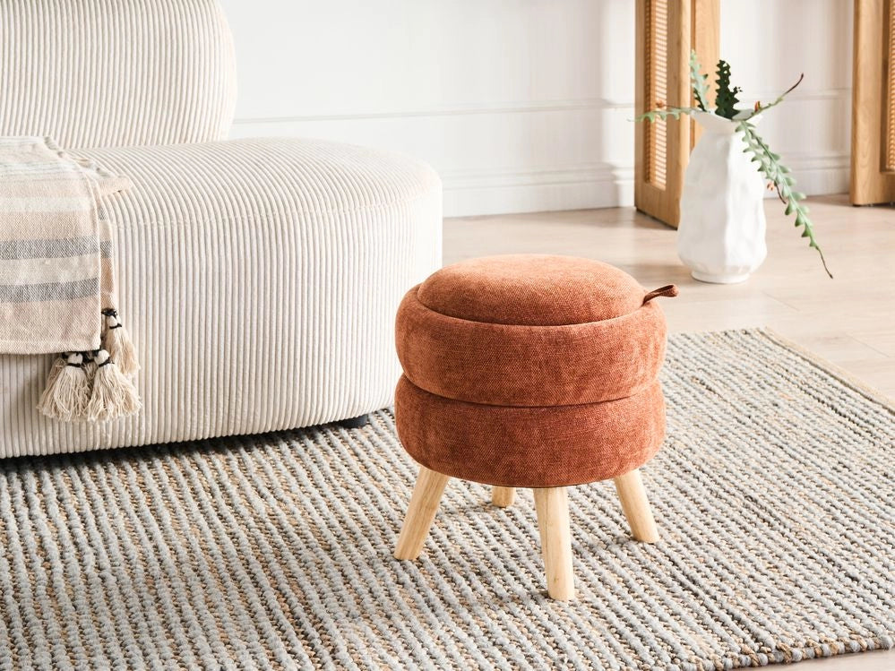 Pouf in ciniglia marrone dorato 40 x 41 cm con sgabello portaoggetti Design moderno