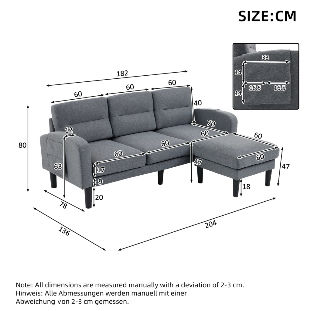 Divano angolare modulare 3 posti con chaise longue grigio