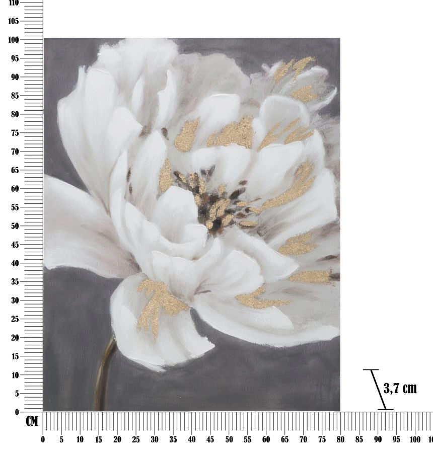 Dipinto Floreale Elegante su Tela Bianco/Oro cm 80x3,7x100