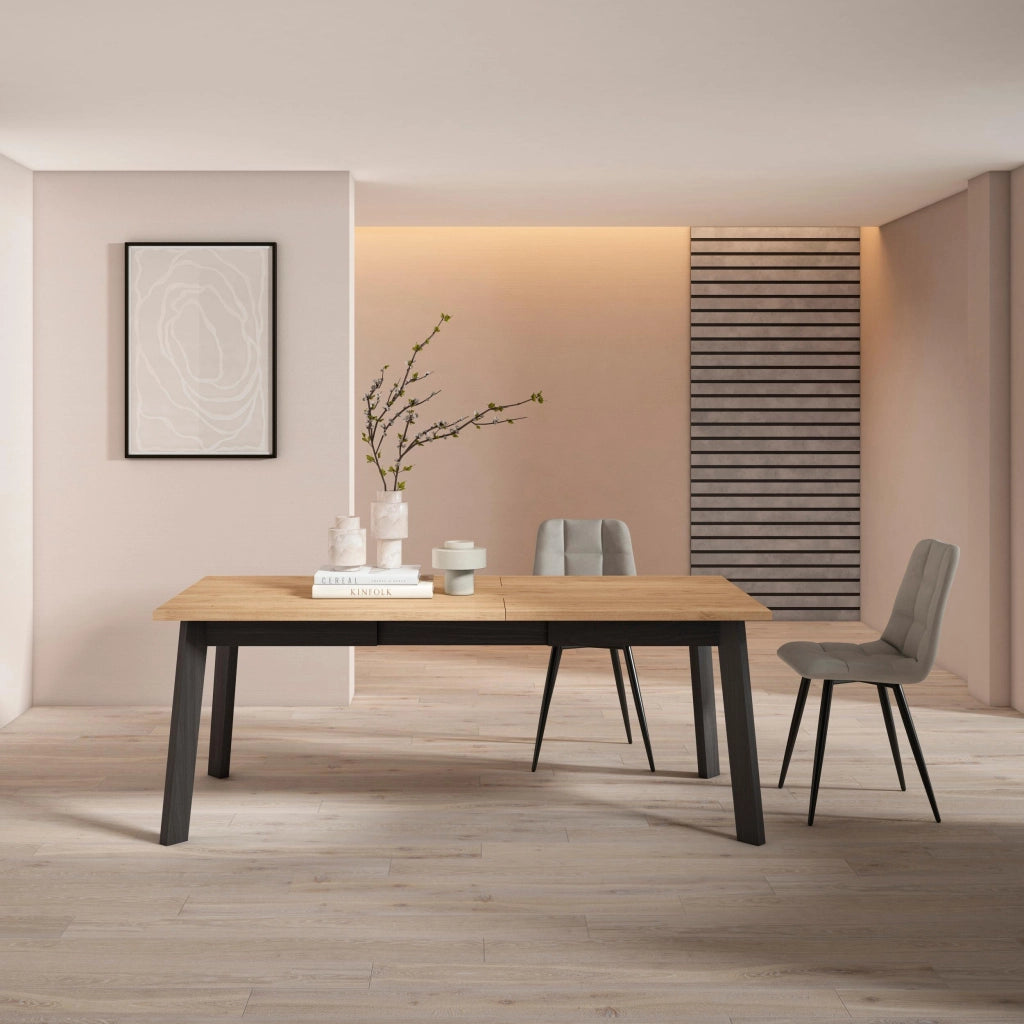 Tavolo da Pranzo, 194x90x74cm, Per 10 persone, Gambe in legno, colore Rovere e nero RF2916