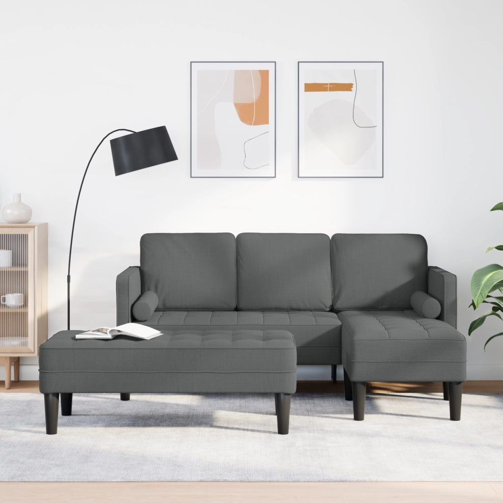 Set di divani 2 pezzi con cuscini in tessuto grigio scuro