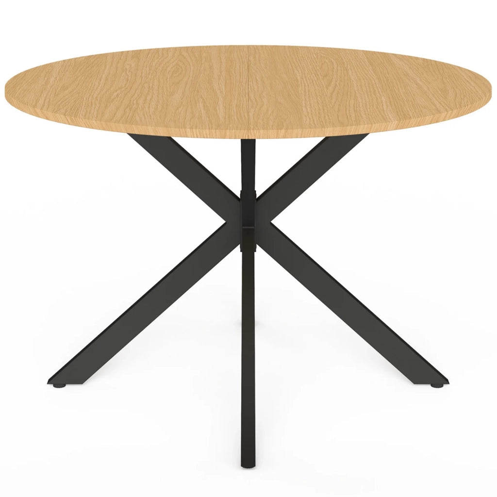 IDMarket - Tavolo da giardino rotondo MESSINA, 120 cm, 6 posti, gamba a ragno, piano in metallo effetto legno