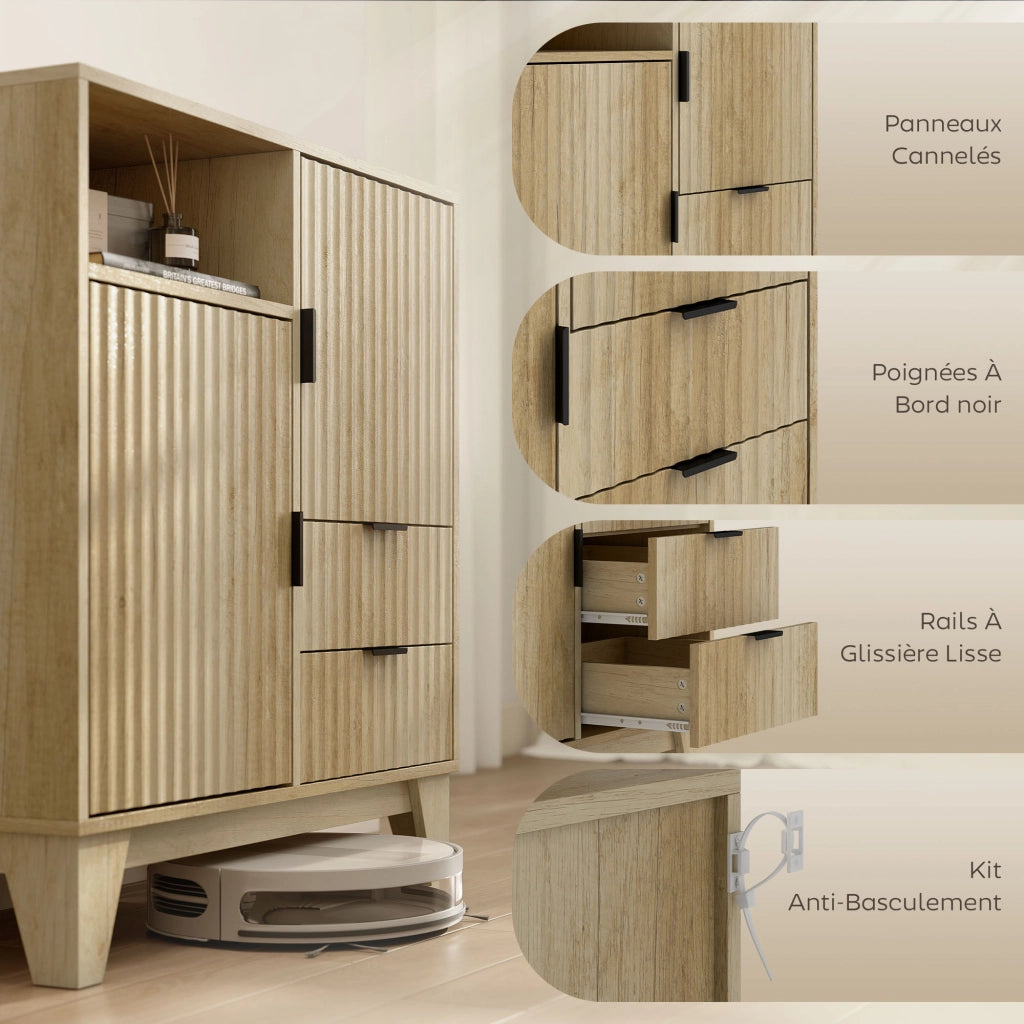 Credenza da soggiorno ¨C Xylo ¨C legno naturale, 2 ante, 2 cassetti, 80x40x90cm