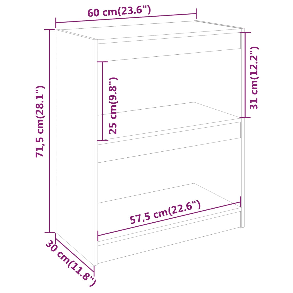 Libreria/Divisorio Bianco 60x30x71,5 cm in Massello di Pino