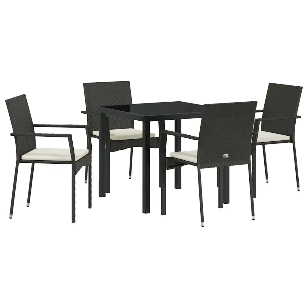 Set da Pranzo per Giardino con cuscino 5 pcs Nero polyrattan 3380079