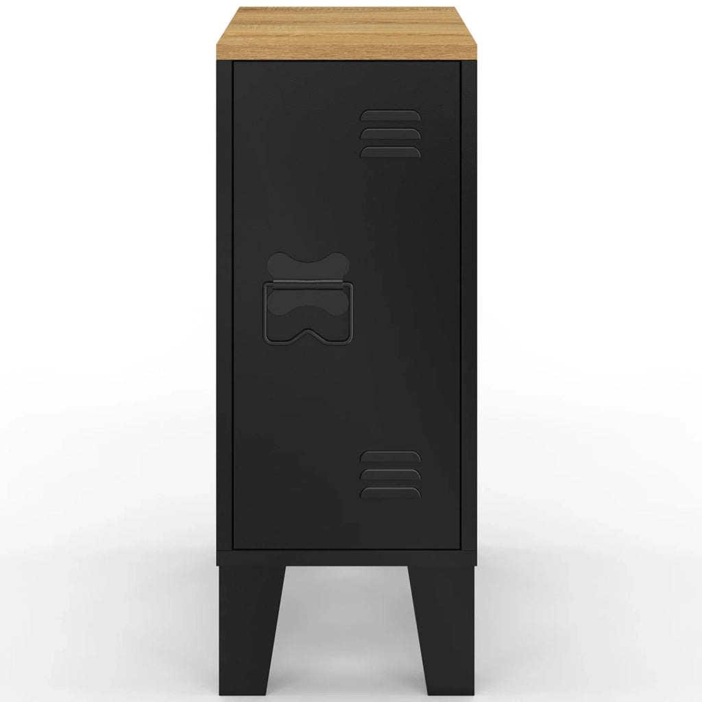 IDMarket - Set di 2 comodini stretti ESTER, 1 anta in metallo nero, piano in faggio, design industriale