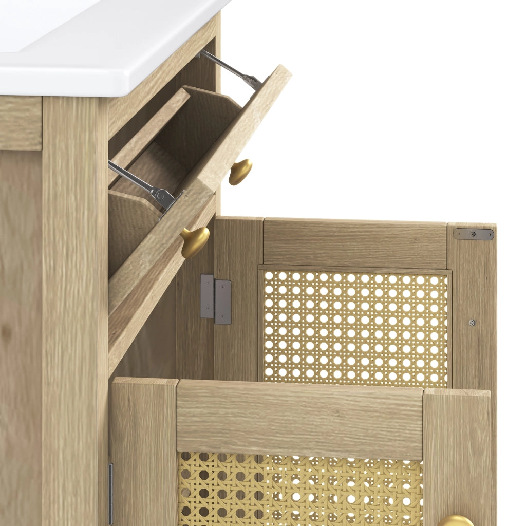 Mobile bagno con 2 ante; 1 ribaltina e ripiani regolabili con lavabo in ceramica per bagno; 61×47×87 cm