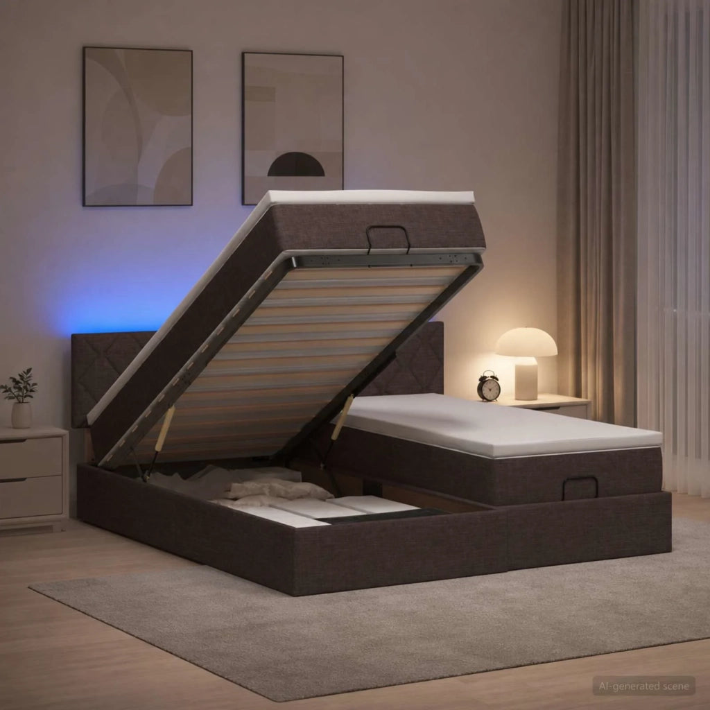 Letto Ottomano con Materasso e LED Marrone Scuro 200 x 200 cm 3457304