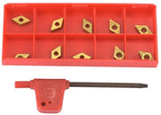 Kit di Carbide per la Serratura a CNC - 10 Pezzi di Inserti - DCMT070204 US735 - Inserti di Alta Qualità - Diamantati - Incluso Chiave - Strumento per la Serratura
