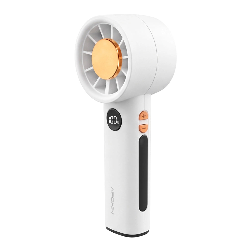 Ventilatore Portatile 100 Velocità Ricaricabile USB-C con Schermo LED / Cordino Bianco Apokin