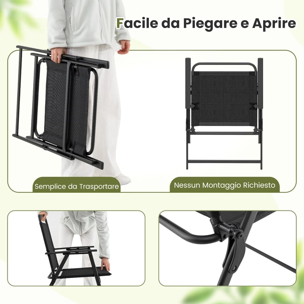 Set di 2 Sedie da Giardino Pieghevoli, Sedie da Spiaggia con Schienale e Braccioli, Poltrone da Campeggio, Sedia Esterno per Veranda, Balcone e Piscina, Portata 150 kg
