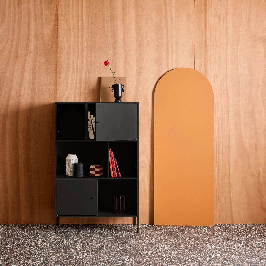 Credenza industriale in metallo con 6 scomparti, nero