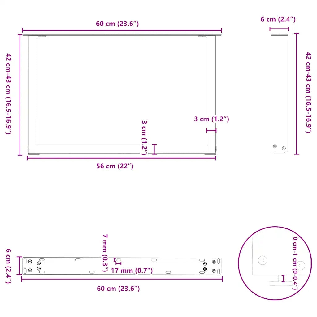 vidaXL Gambe per Tavolino da Caffè a Forma di U 2 pz Bianche 60x(42-43) cm Acciaio