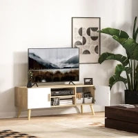 Mobile TV mobile in legno per TV fino a 50 pollici con ripiani, 2 armadi e passacavi, rovere