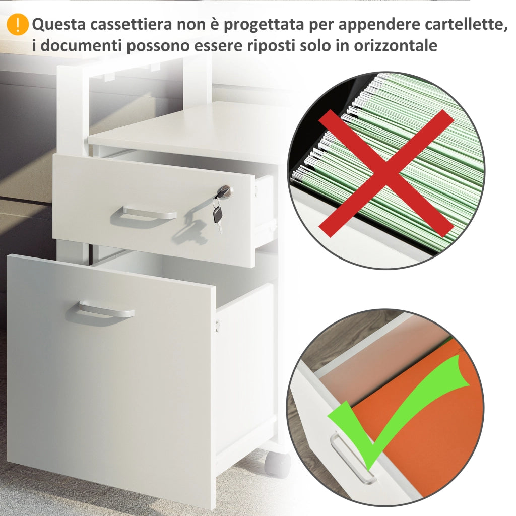 Cassettiera a 2 cassetti con serratura ¨C zephmum ¨C Bianco 40x49x58 cm