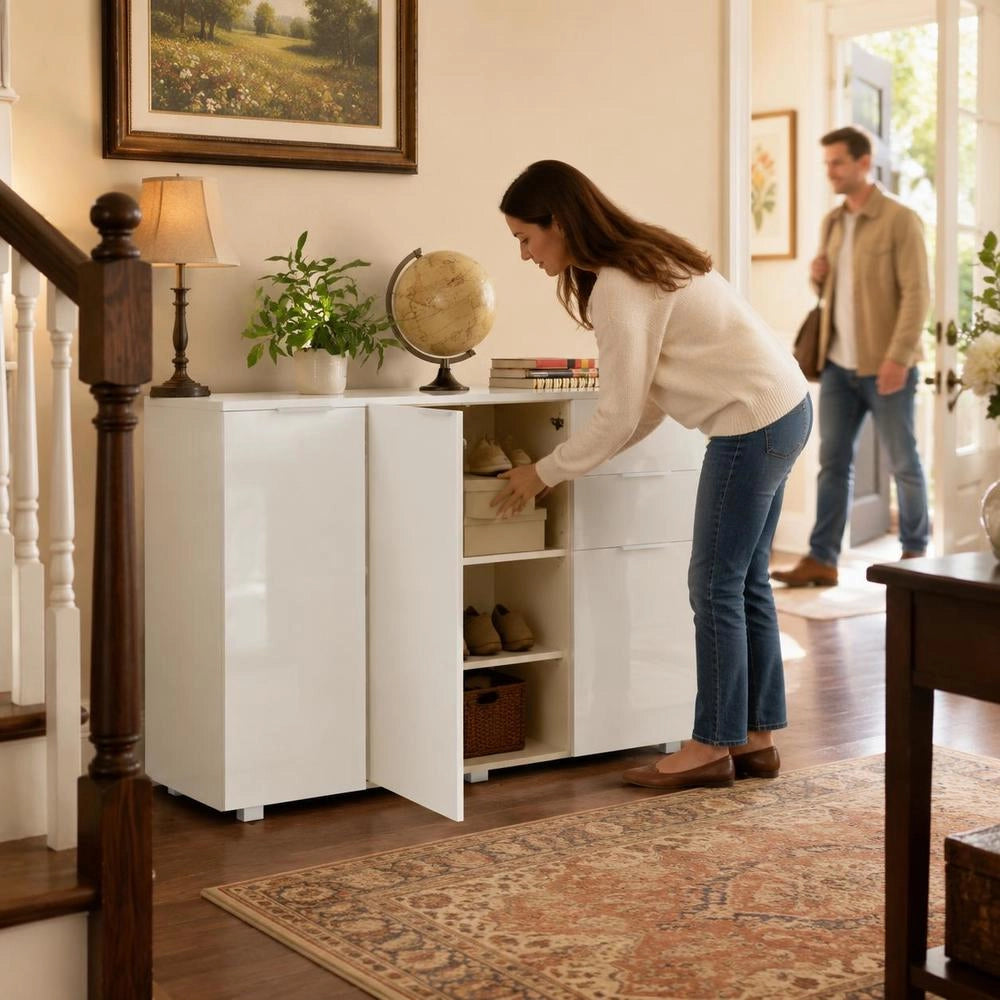 Sideboard, High-gloss White, 107x35x80.5 Cm