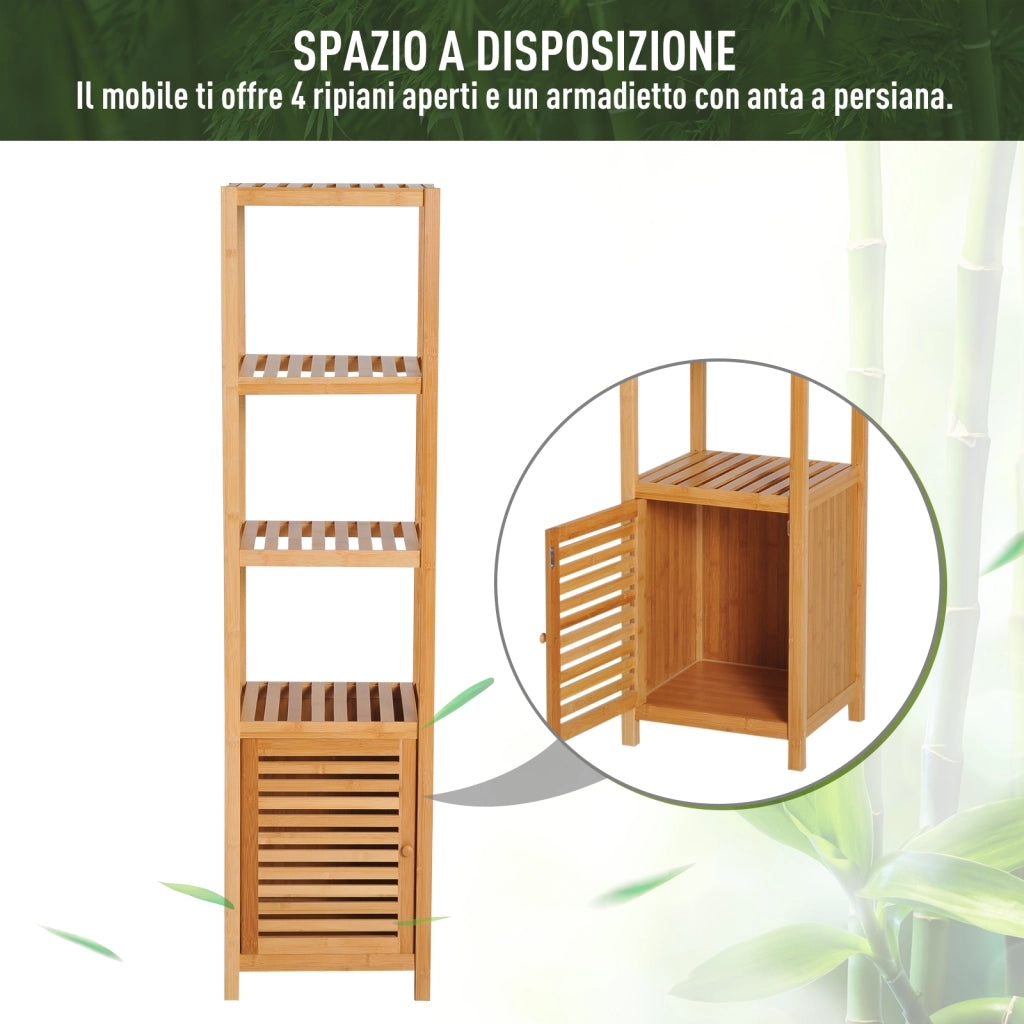 Mobile Bagno Bamb¨´ con 4 Ripiani e Armadietto ¨C zephmum ¨C Legno 36x33x140cm