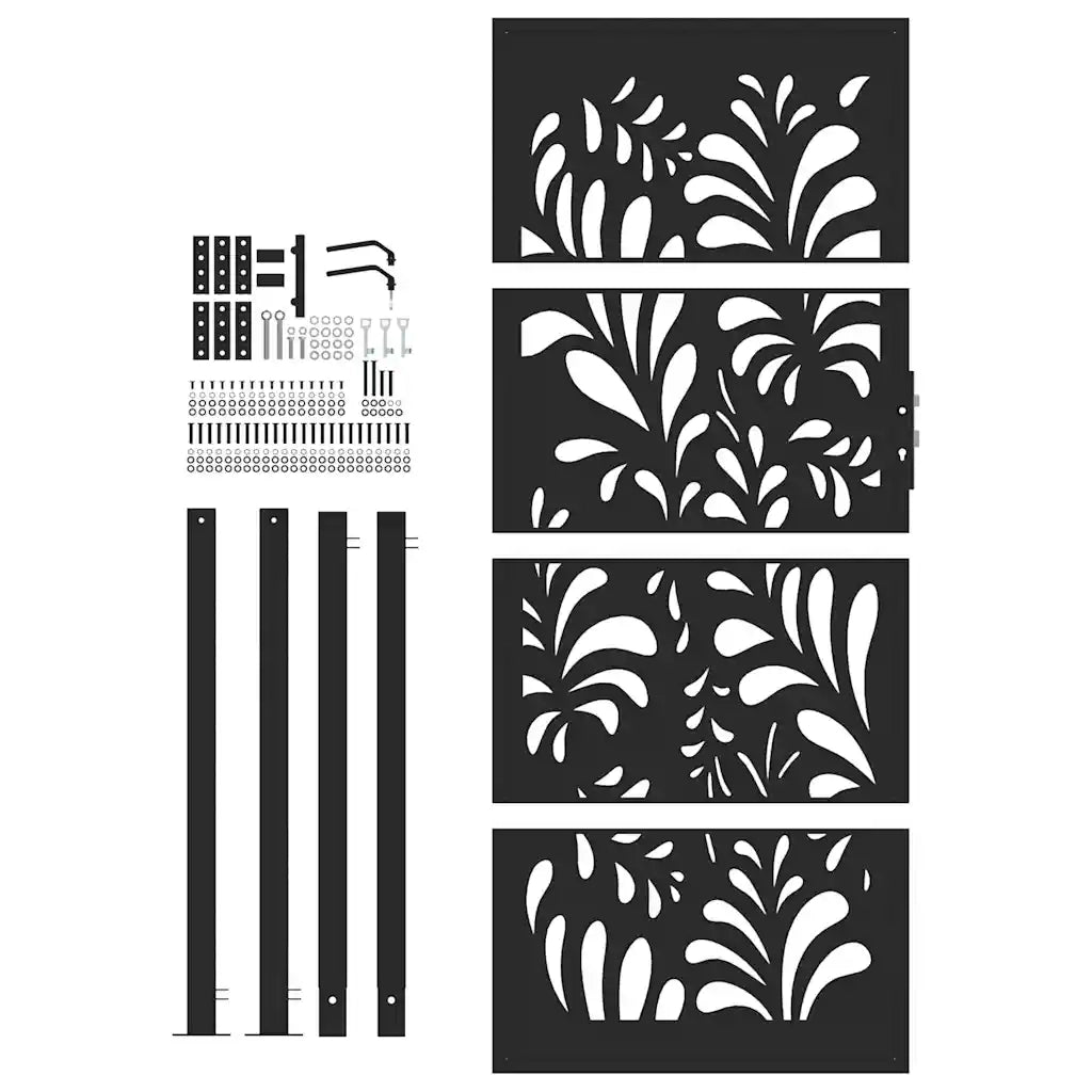 Cancello da giardino nero 100x200 cm in acciaio design ondulato 4100973