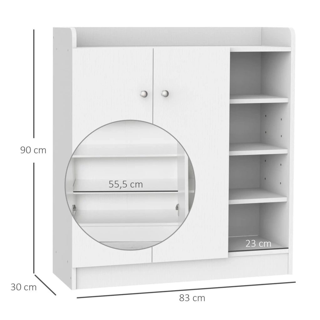 Scarpiera bianca con 2 ante e 4 ripiani, 83x30x90 cm, salvaspazio e moderna