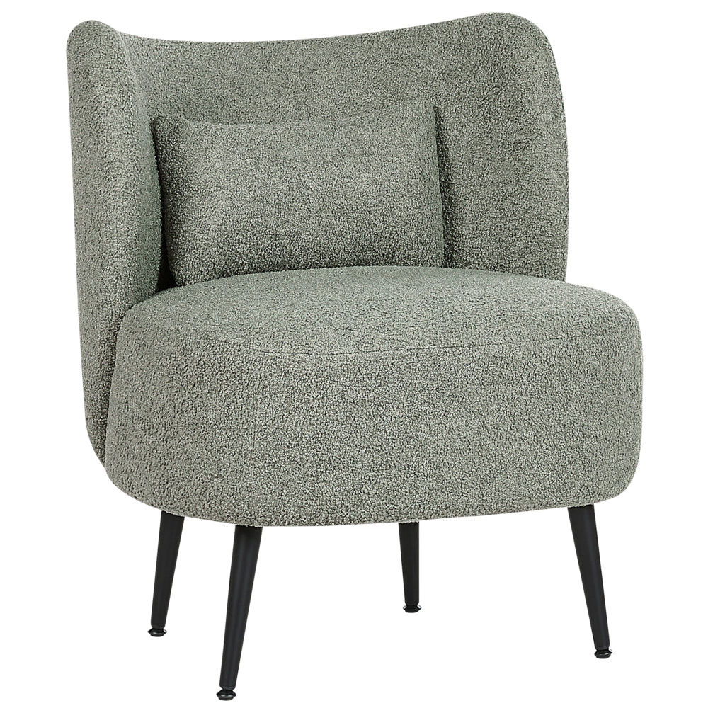 Poltrona da salotto con schienale curvo boucle verde stile glam elegante soggiorno