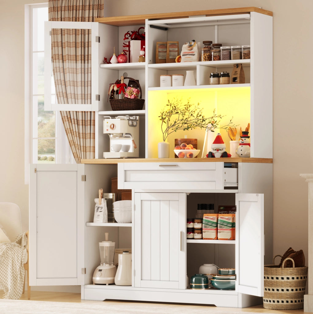 Credenza alta 104x40x180 cm con illuminazione LED; in MDF e metallo; bianca