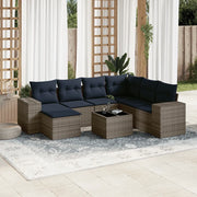Set Divani da Giardino 8 pz con Cuscini Grigio in Polyrattan 3222910