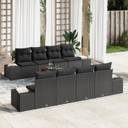 Set Divano da Giardino da 9 Pezzi con Cuscini Nero Polyrattan Acacia