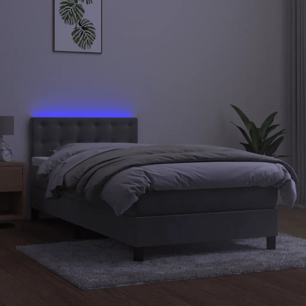Letto a Molle Materasso e LED Grigio Chiaro 90x200 cm Velluto cod mxl 59398