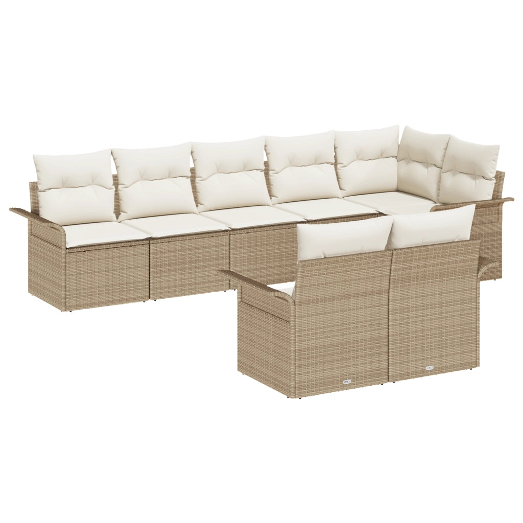 Set di Divani da Giardino 8 Pezzi con Cuscini Beige in Polyrattan