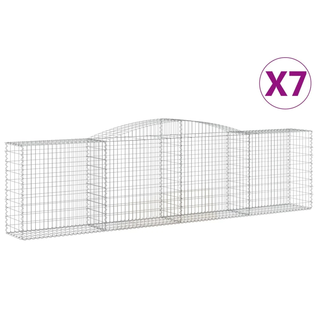 Cestini gabbioni recinzione a gabbia muro di contenimento ad arco 7 pezzi 400 x 50 x 100/120 cm ferro zincato argento 02_0041134