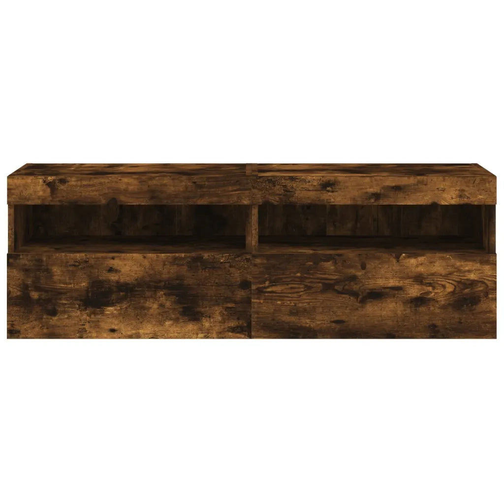 Mobili TV a Parete con Luci LED 2pz | Armadietto TV | Mobile Porta TV Rovere Fumo 60x30x40 cm