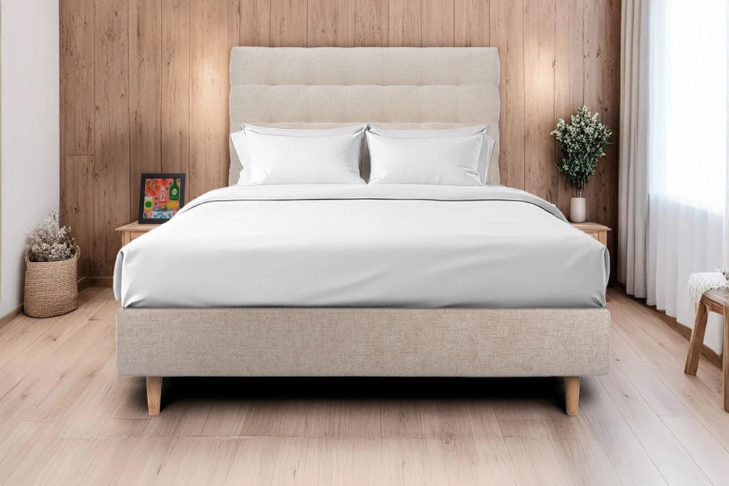 Testiera in tessuto natté beige marrone imbottita L200 cm