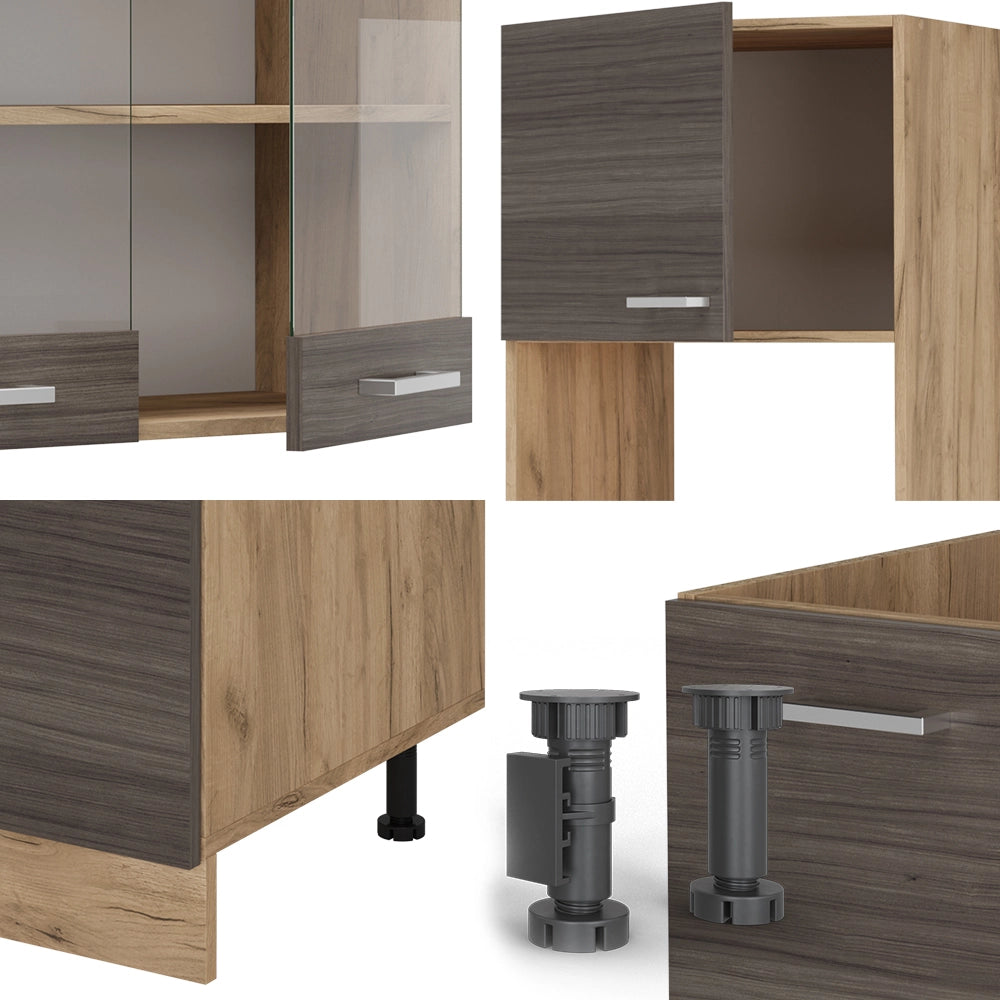 Vicco Cucina angolare completa Grigio nobile/rovere dorato 237 x 247 cm , PL Marmo