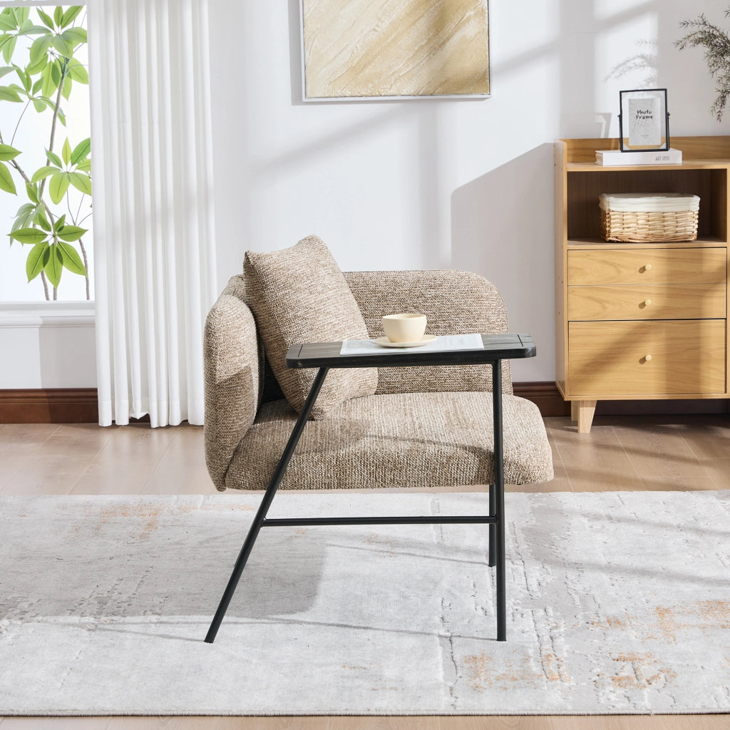 Poltrona con tavolino laterale e tasche laterali; seduta imbottita in ciniglia kaki 86 Ã— 72 Ã— 71 cm