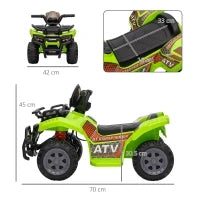 Quad Elettrico per Bambini 18-36 Mesi con Batteria Ricaricabile 6V e Fari, in Metallo e PP, 66x44x42 cm, Verde